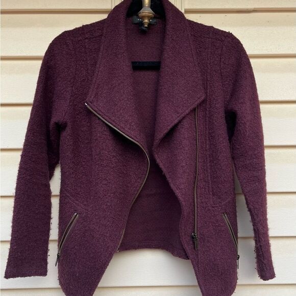Halogen dark maroon diagonal zipper long sleeved sweater, side pockets, XS - Picture 1 of 9